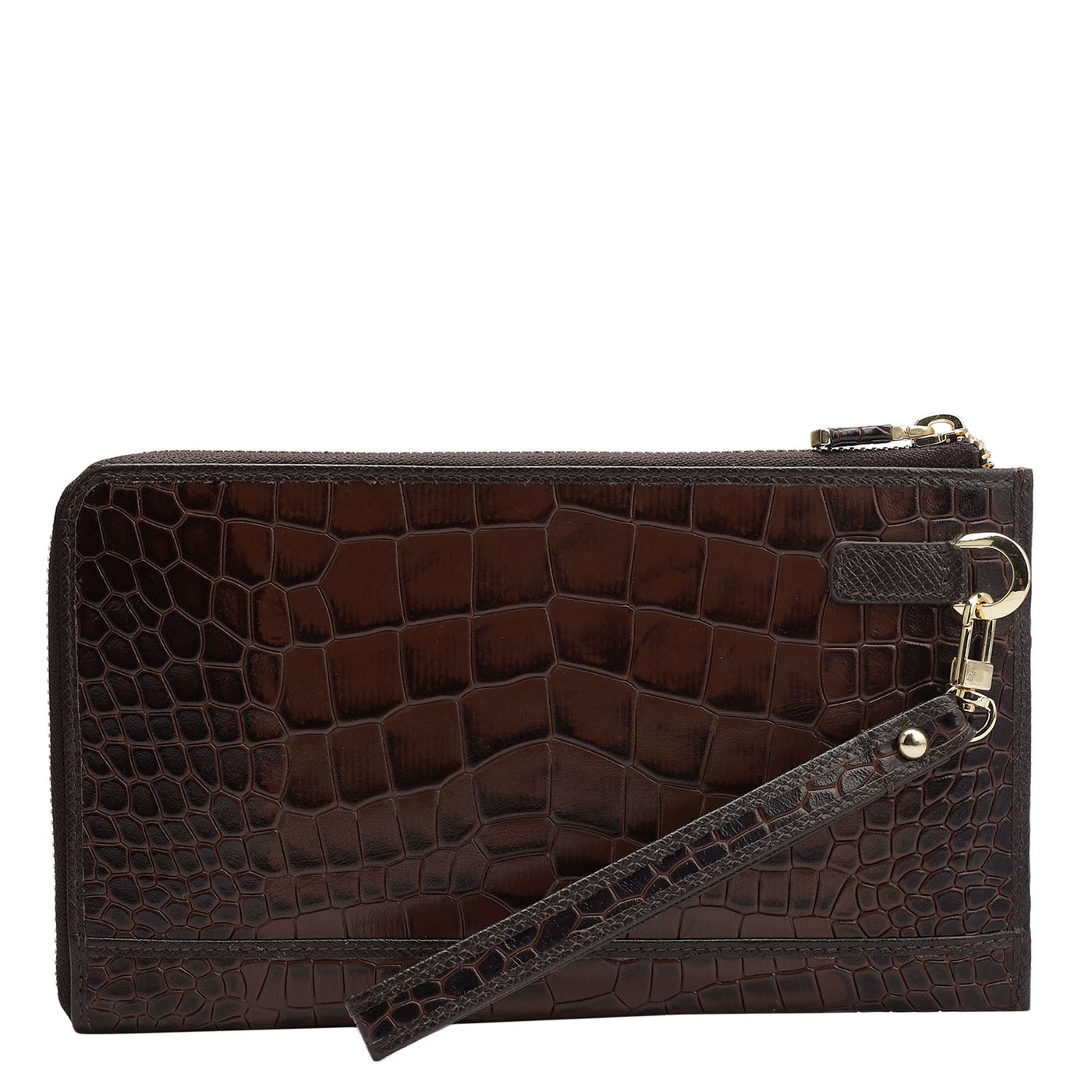 Croco Leather Multi Pouch - Brown