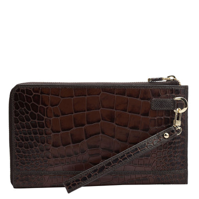 Croco Leather Multi Pouch - Brown