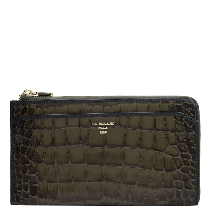 Croco Leather Multi Pouch - Military Green