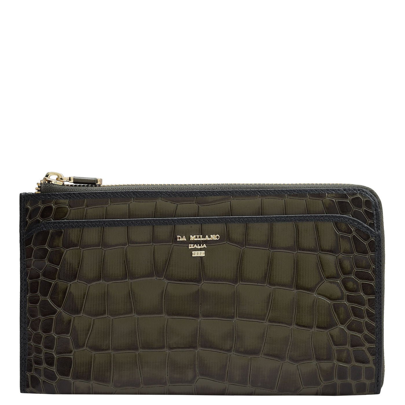 Croco Leather Multi Pouch - Military Green