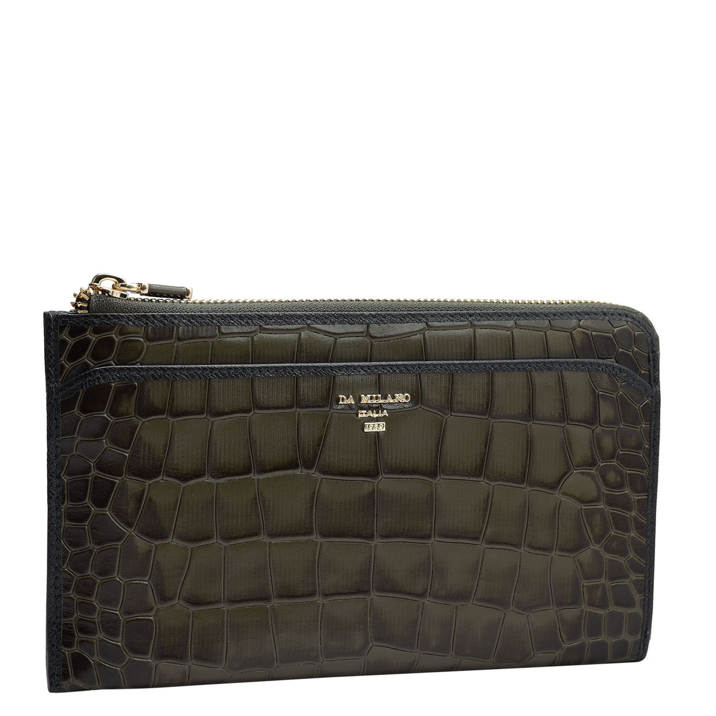 Croco Leather Multi Pouch - Military Green