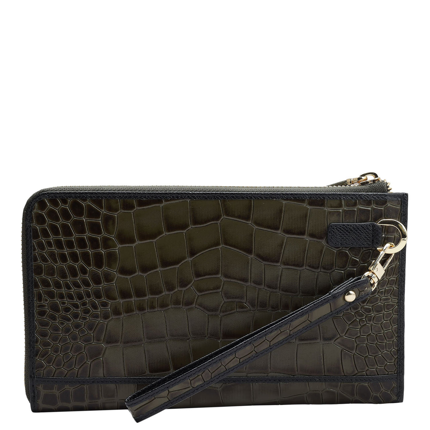 Croco Leather Multi Pouch - Military Green