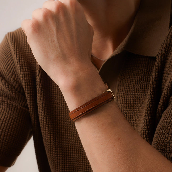 Plain Leather Wrist Band - Cognac