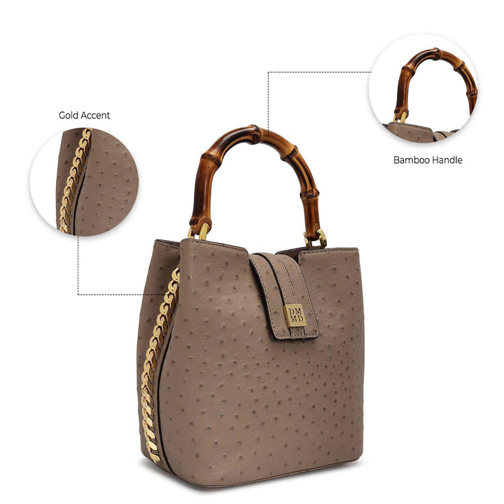Small Ostrich Leather Satchel - Slate