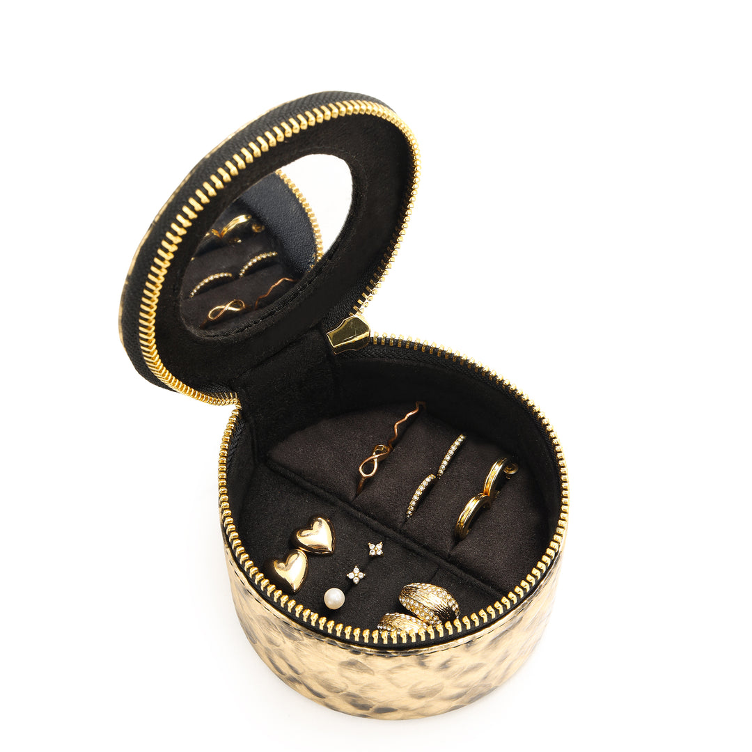 Snake Leather Jewellery Case - Gold & Black