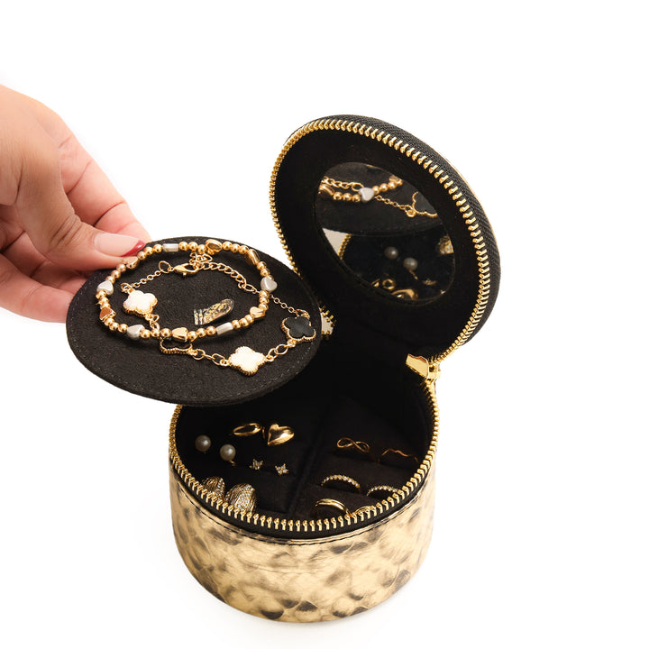 Snake Leather Jewellery Case - Gold & Black