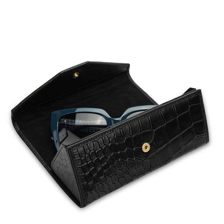 Croco Leather Spectacle Case - Black
