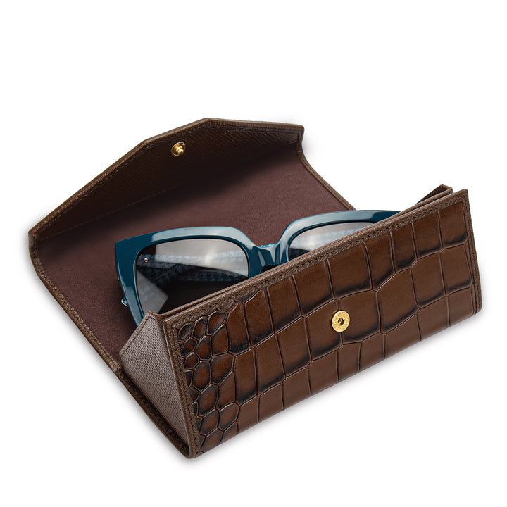 Croco Leather Spectacle Case - Walnut