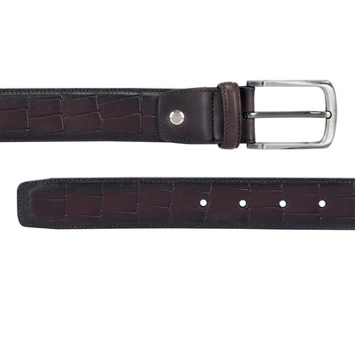 Casual Croco Leather Mens Belt - Brown