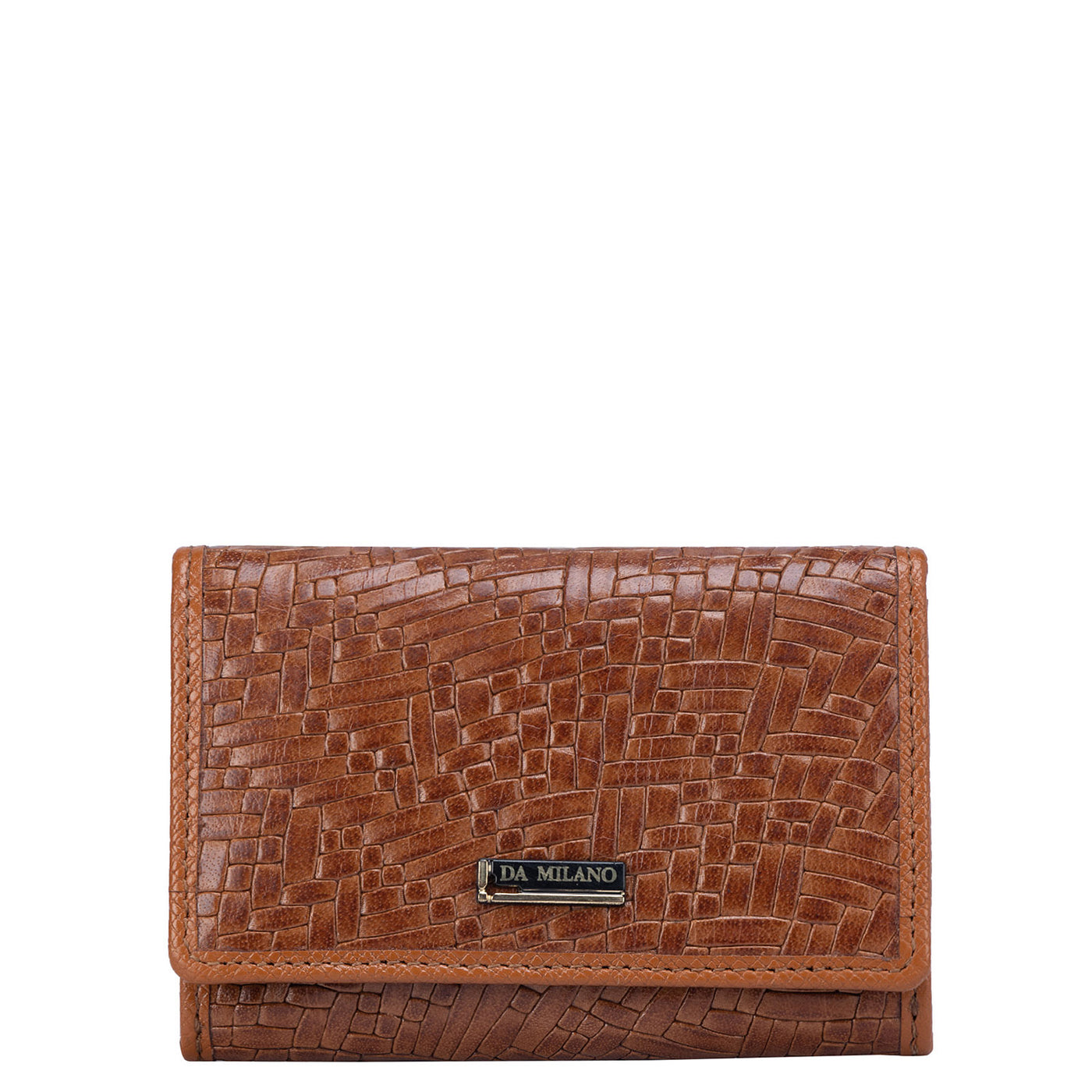 Mat Emboss Leather Card Case - Cognac