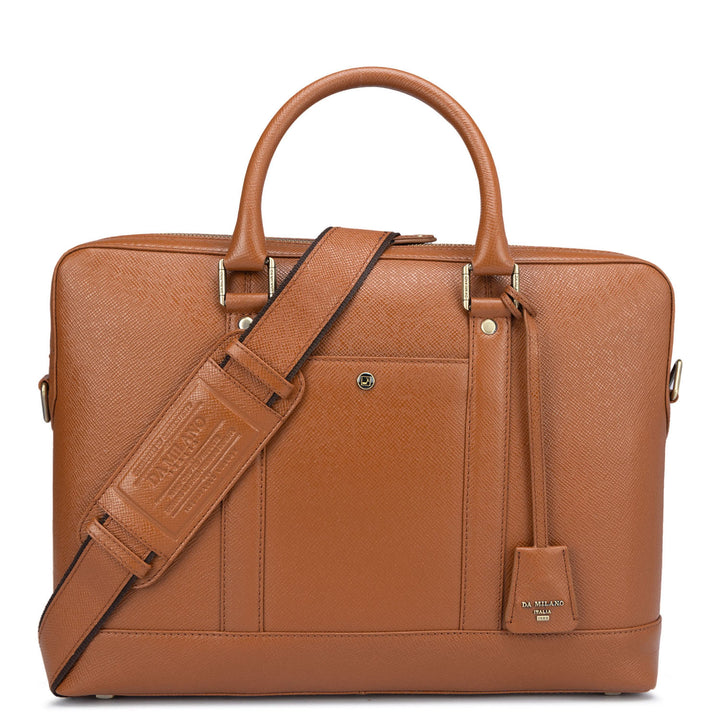 Cognac Franzy Leather Laptop Bag - Upto 14"