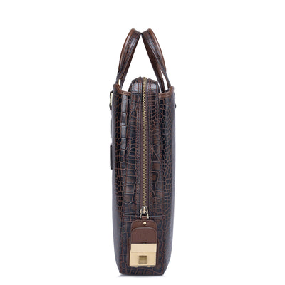 Brown Croco Leather Laptop Bag - upto 15"