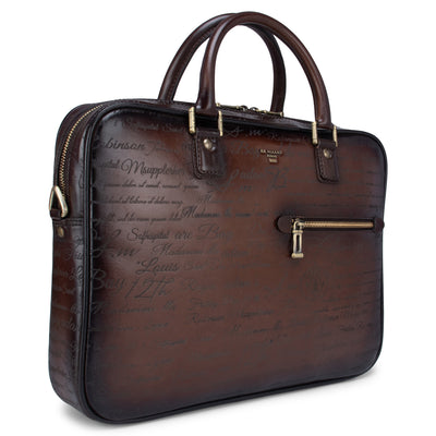 Cognac Signato Leather Laptop Bag - Upto 14"