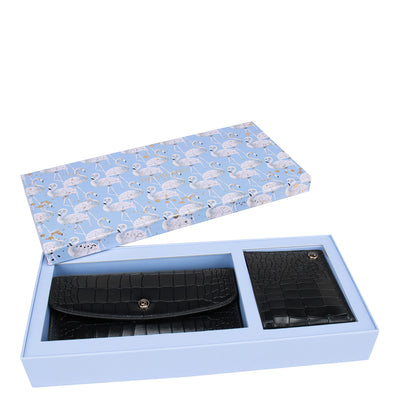 Black Croco Textured Ladies & Mens wallet Gift Set