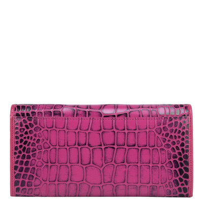 Pink Croco Textured Ladies Wallet & Key Chain Gift Set