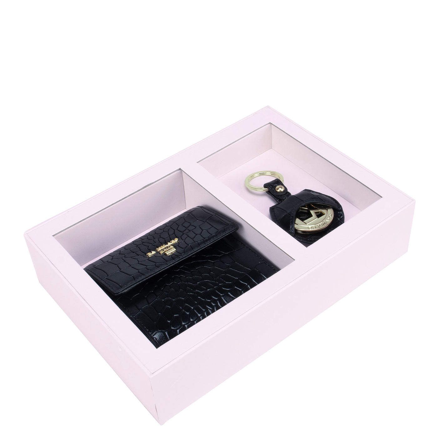 Black Croco Textured Ladies Wallet & Key Chain Gift Set