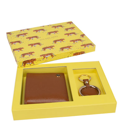 Cognac Mens Wallet & Keychain Gift Set