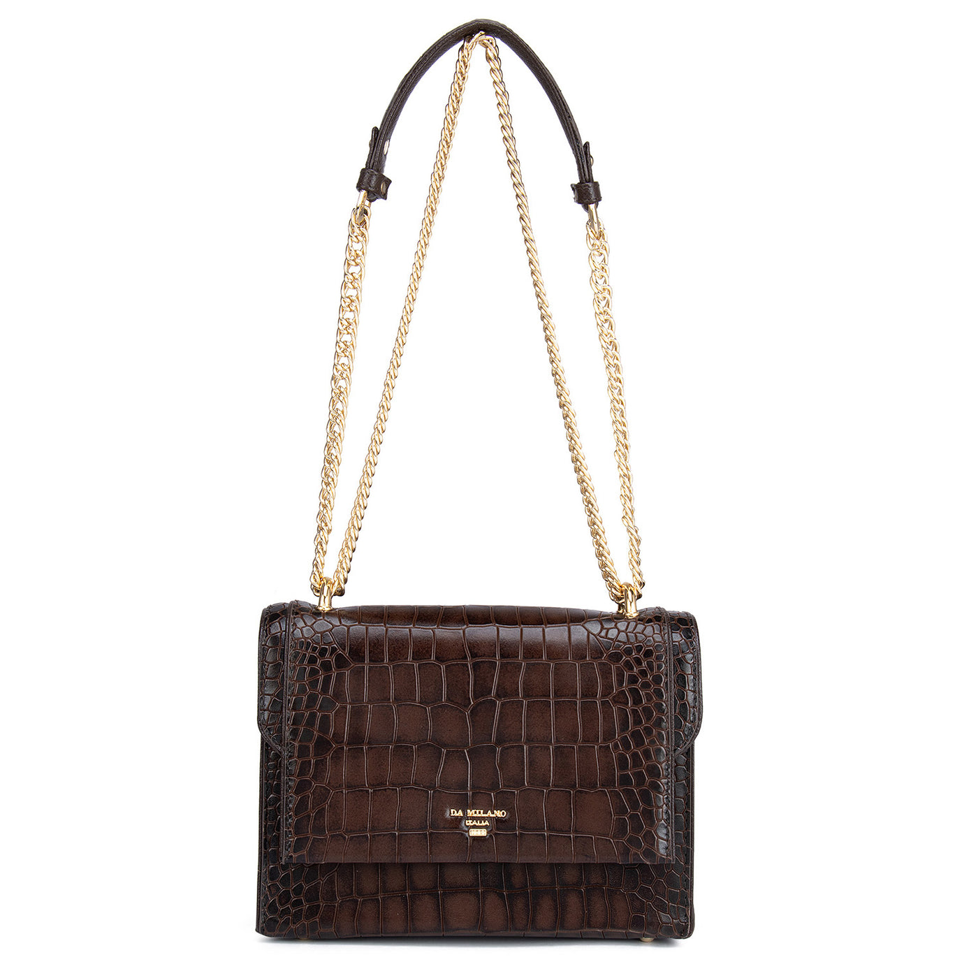 Small Croco Leather Shoulder Bag - Brown