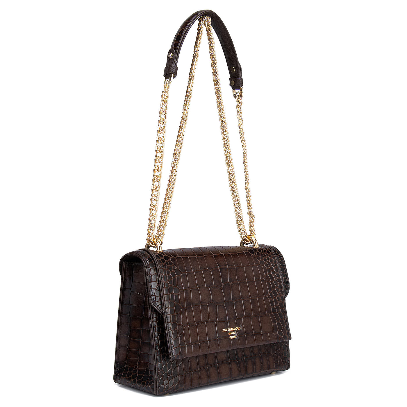 Small Croco Leather Shoulder Bag - Brown