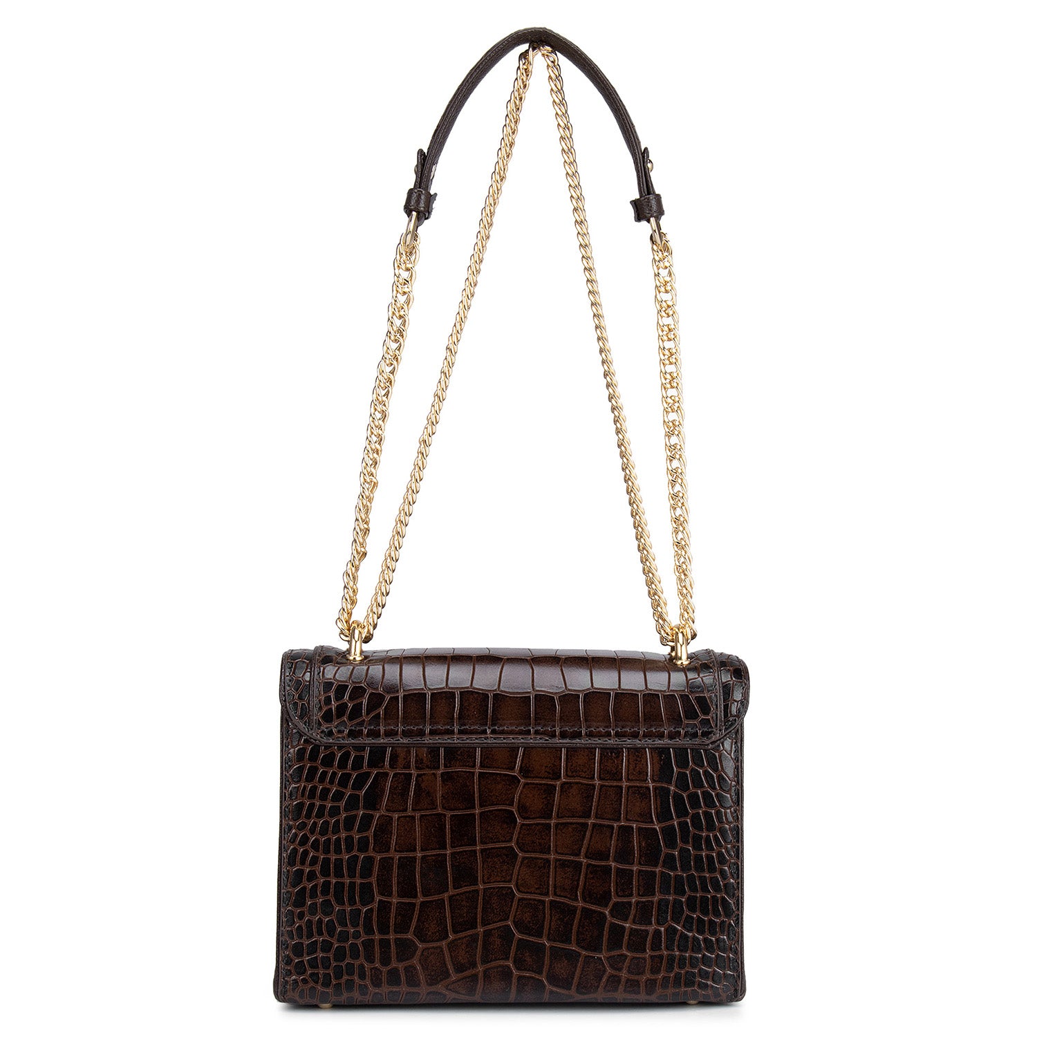 Small Croco Leather Shoulder Bag - Brown – Da Milano