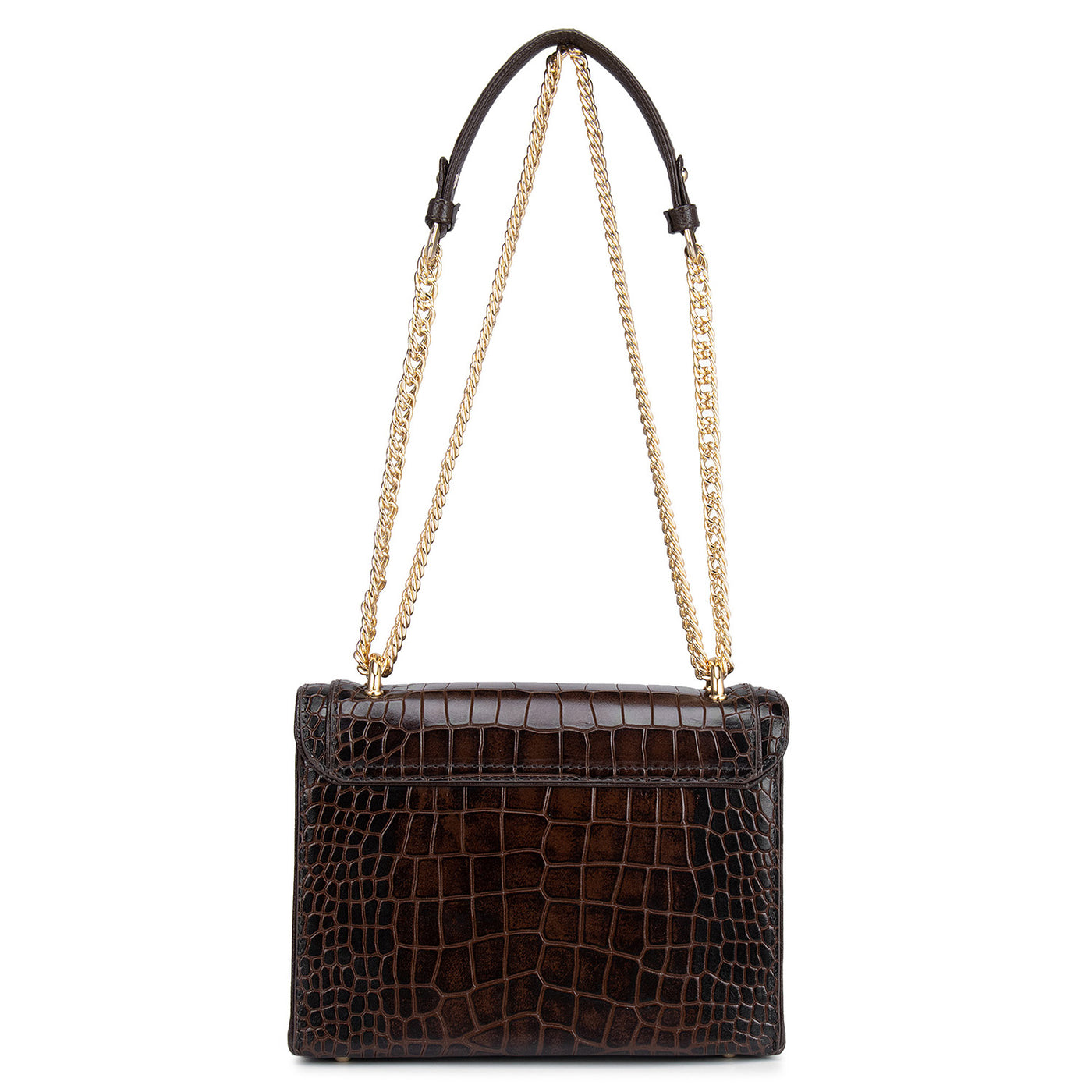 Small Croco Leather Shoulder Bag - Brown