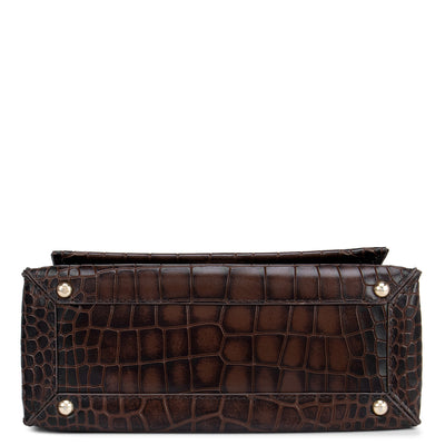 Small Croco Leather Shoulder Bag - Brown