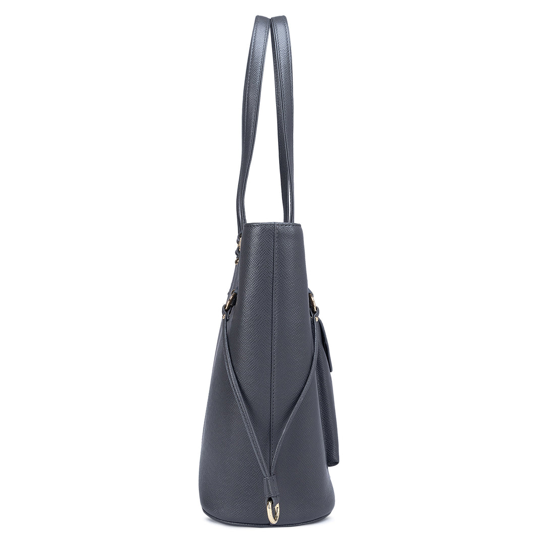 Large Franzy Leather Tote - Grey