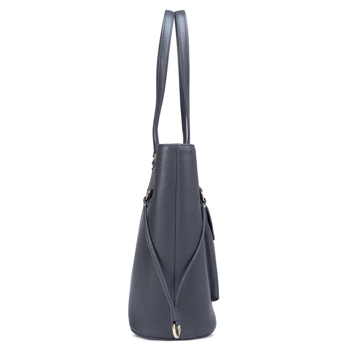 Large Franzy Leather Tote - Grey