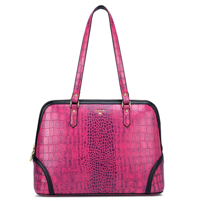 Medium Croco Leather Shoulder Bag - Magenta