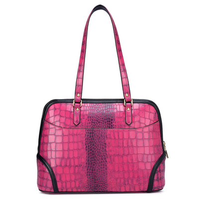Medium Croco Leather Shoulder Bag - Magenta
