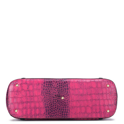 Medium Croco Leather Shoulder Bag - Magenta
