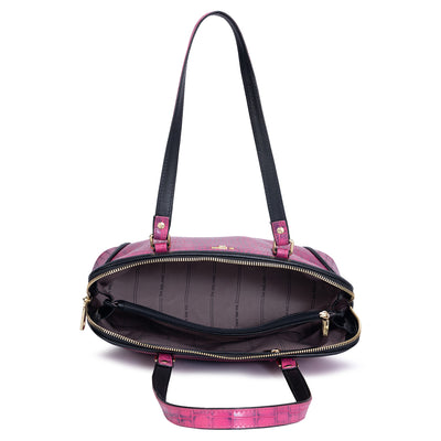Medium Croco Leather Shoulder Bag - Magenta