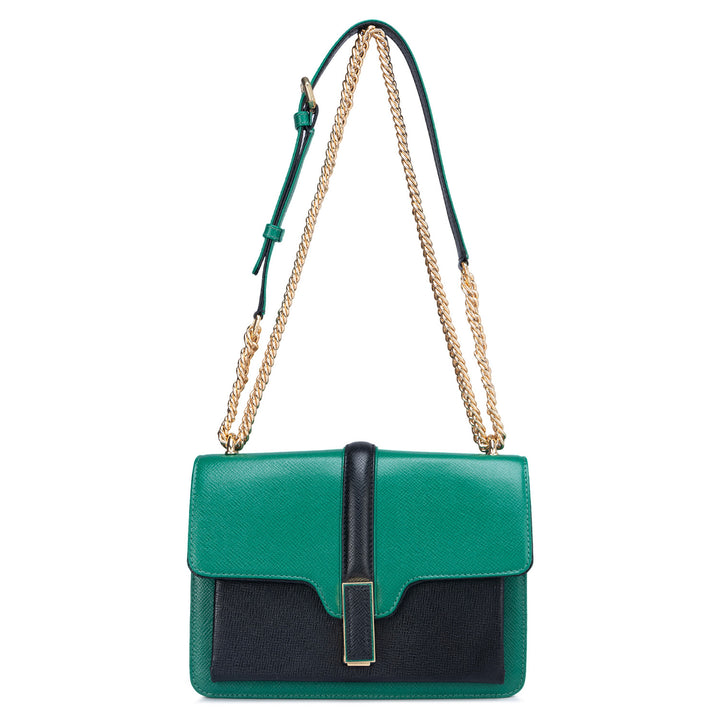 Small Franzy Leather Shoulder Bag - Green & Black