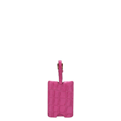 Pink Croco Textured Luggage Tag
