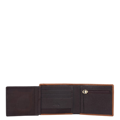 Franzy Mat Leather Mens Wallet - Chocolate & Cognac
