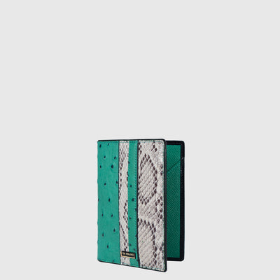 Ostrich Snake Leather Passport Case - Green