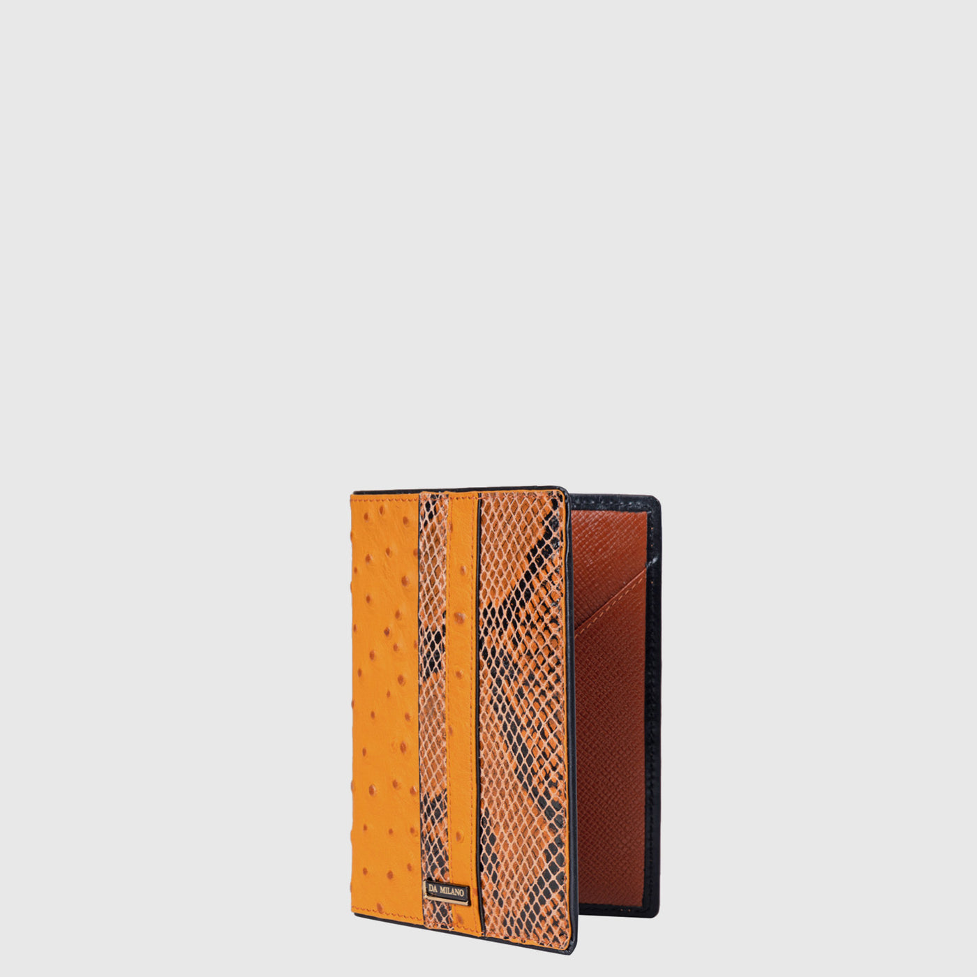 Ostrich Snake Leather Passport Case - Orange