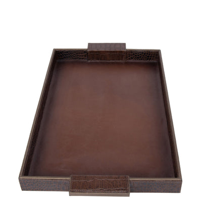 Medium Croco Leather Tray - Brown