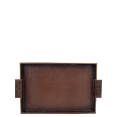 Small Croco Leather Tray - Brown