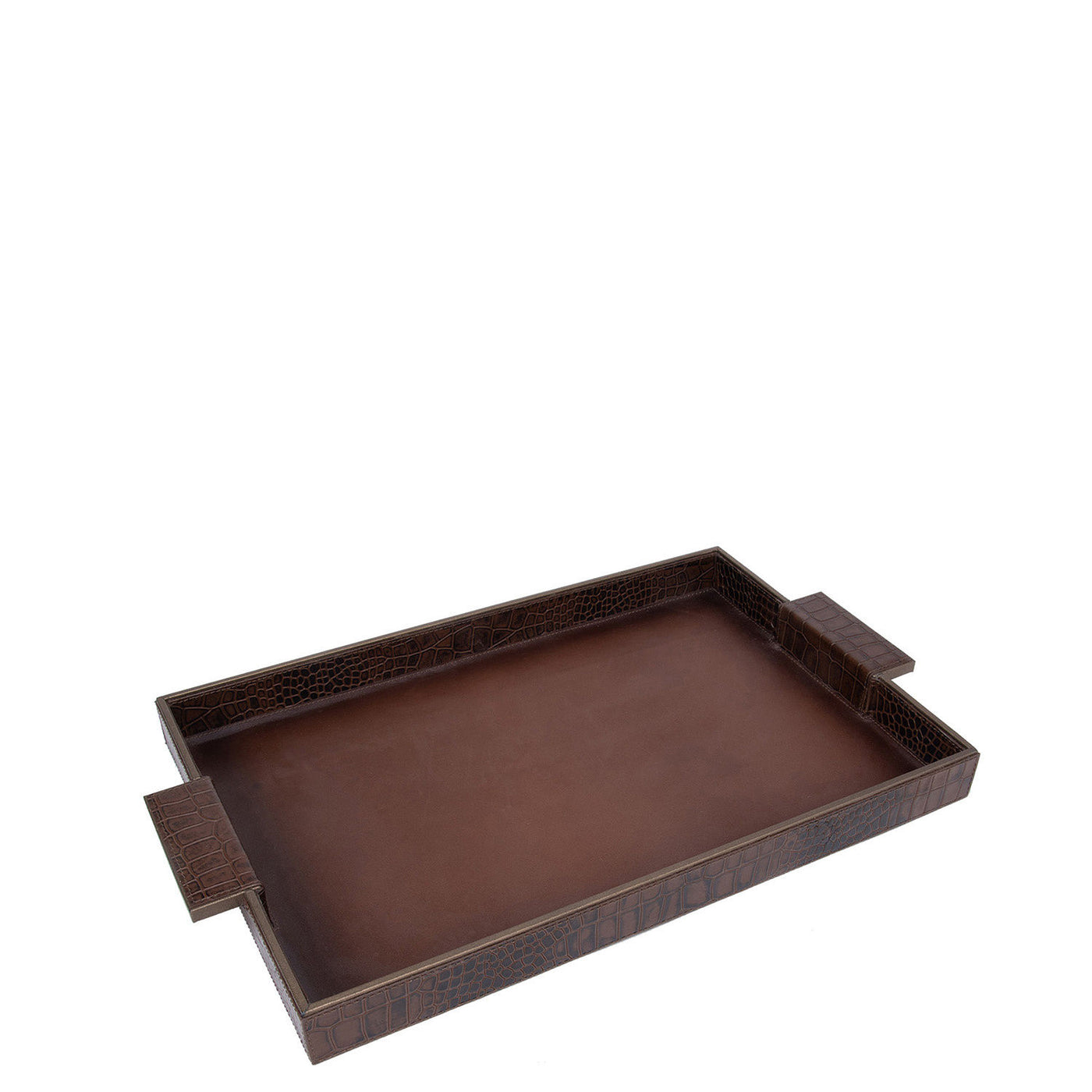 Small Croco Leather Tray - Brown